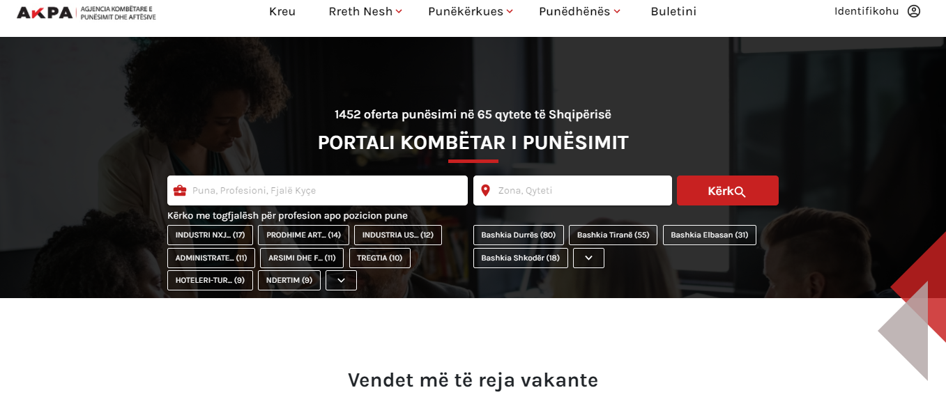 Image showing the screenshot of the Albanian authority page that uses ESCO 
